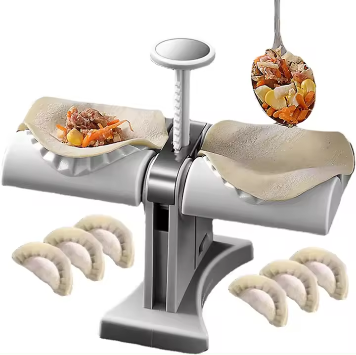 Molde De Empanadillas con bandejitas desechables, Maquina de empanadillas, Fabricante Automático De Bolas De Masa Hervida, De Doble Cabeza Para El Hogar y La Cocina, DUMPLINGS, Utencilio para Aperitivos ,Pasteleria - 1