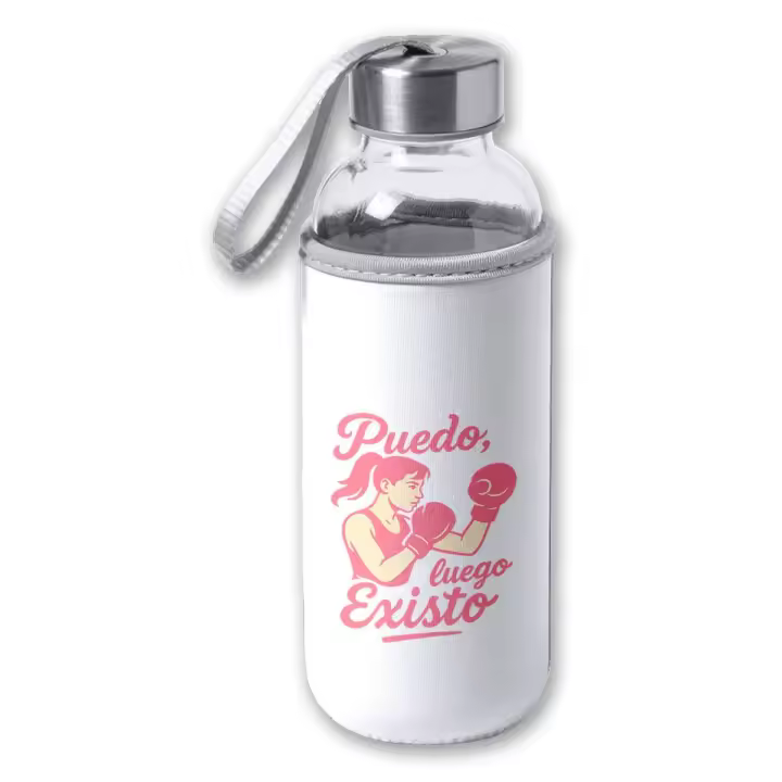 MERCHANDMANIA Bidón de 420 ml con Funda de neopreno frase motivadora puedo luego existo tapon seguridad - 1
