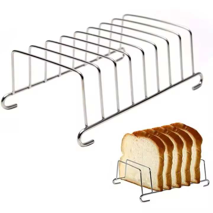 Soporte para tostadas de 8 ranuras, soporte para pan y tostadas de acero inoxidable, soporte para pan para llevar en el desayuno, accesorios rectangulares para freidoras de aire，2 piezas - 1