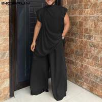 Nueva Conjunto De Ropa Para Hombres Estilo Musulmán Con Mangas Bajadas Pliegues Cuello Medio Media Longitud Pantalones Sueltos 2 Piezas Tallas S-5XL INCERUN 2024 - details 6