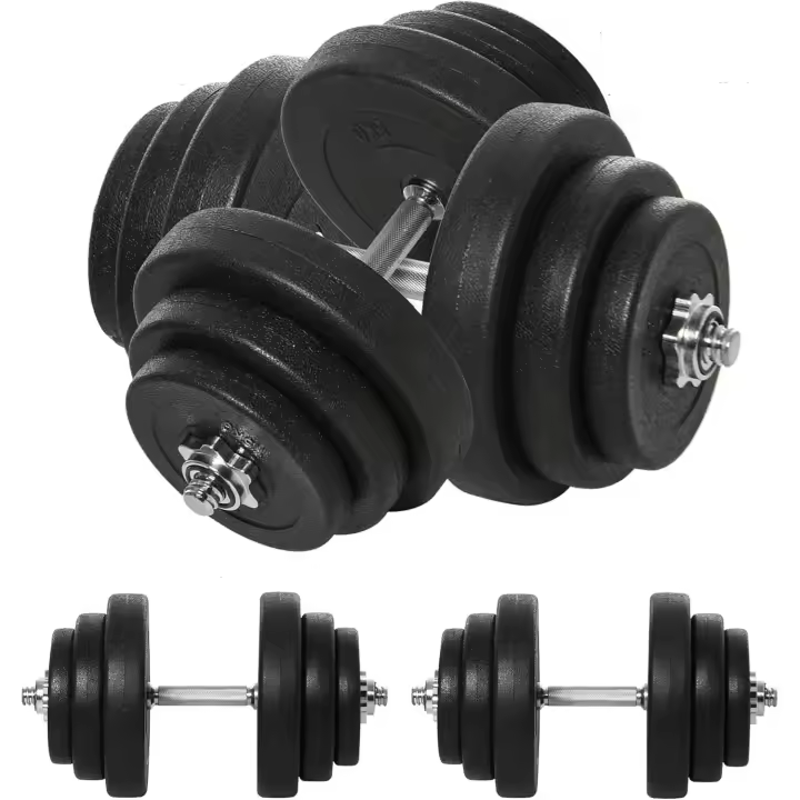 Juego de Mancuernas Pesas de Fitness Total 40 kg 4x5 kg 4x2,5 kg 4x1,5 kg Ajustable Profesionales Gimnasio Doméstico y Musculación con 2 Barras Ø25x450 mm Acero y Discos - 1