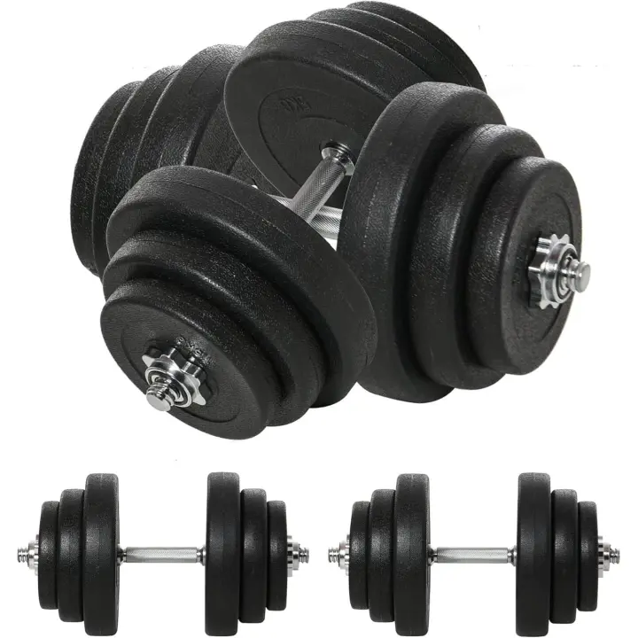 Juego de Mancuernas Pesas de Fitness Total 40 kg 4x5 kg 4x2,5 kg 4x1,5 kg Ajustable Profesionales Gimnasio Doméstico y Musculación con 2 Barras Ø25x450 mm Acero y Discos - 1
