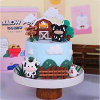 Nueva Torre De Pasteles De Granja Con Vaca Blanca Y Negra Decoraciones De Pastel Para Niños Fiesta De Cumpleaños Con Casas De Granja Árboles Hierba - details 0