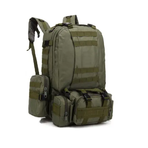 Mochila táctica negra o verde olivo, senderismo y acampada militar de asalto de 50 litros 4 en 1, con tres bolsos extraíbles tipo táctico bolso para montaña, rutas y camping caza y pesca, trekking y actividades de ocio y deportes al aire libre - 1