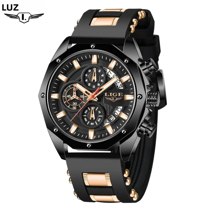Reloj De Pulsera De Cuarzo LIGE Para Hombre De Lujo Deportivo Y Militar Resistente Al Agua Con Bandas De siliconaLuxury Waterproof Sport Military Watch for Men LIGE Quartz Wristwatch - 1