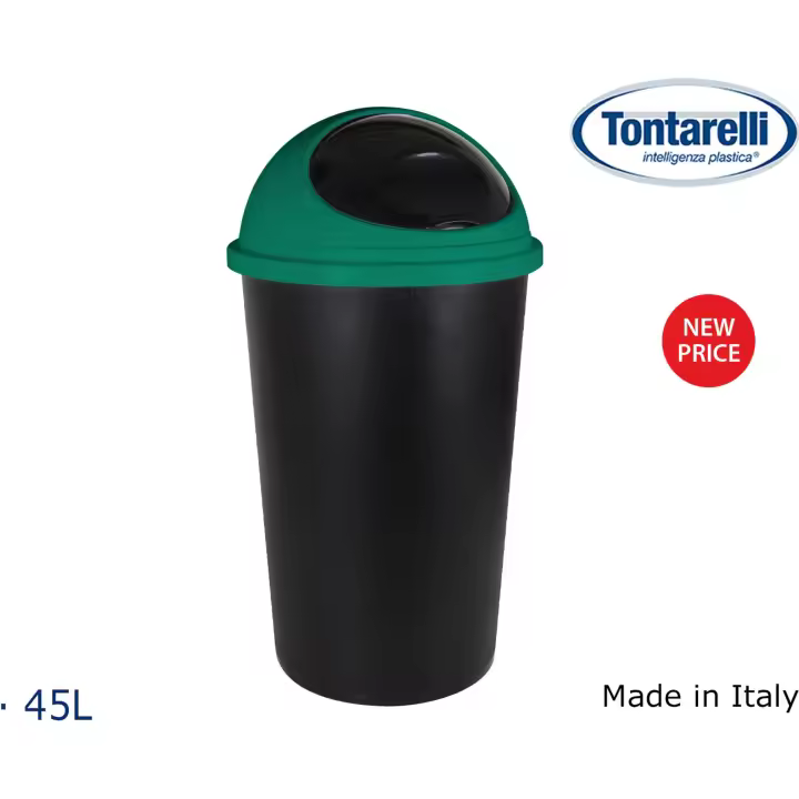 Tontarelli - Cubo Basura 45L Big Hoop Verde, Amplia Capacidad, Fácil Limpieza, Diseño Elegante, Resistente a Golpes, Tapa Antiolores - 1
