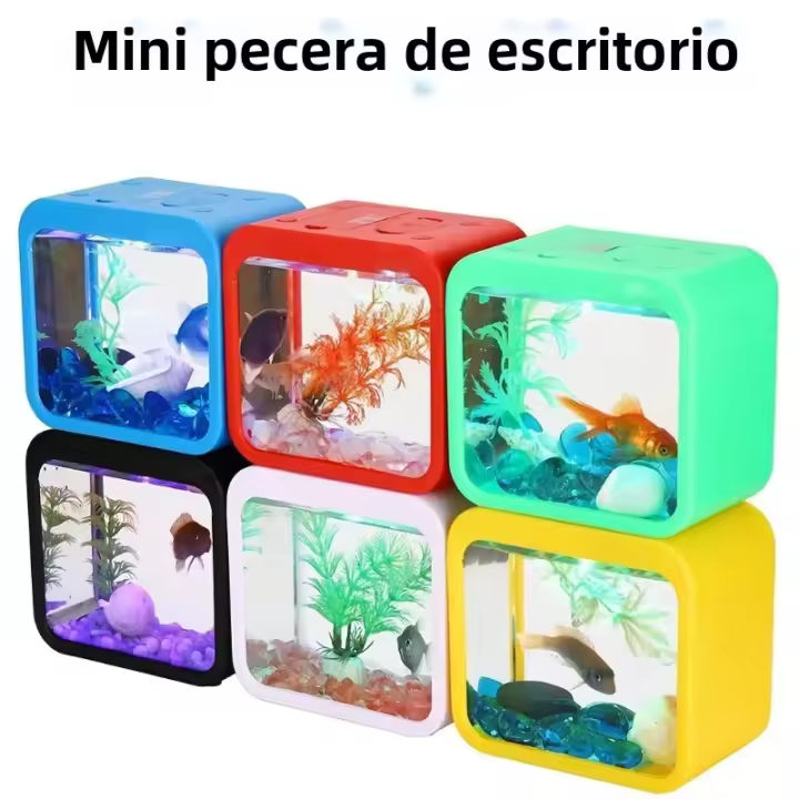 Acuario Pequeño Y Transparente De Mesa Material Acrílico Con Luz Atmosfera LED Bloques De Construcción Acuario Pequeño - 1