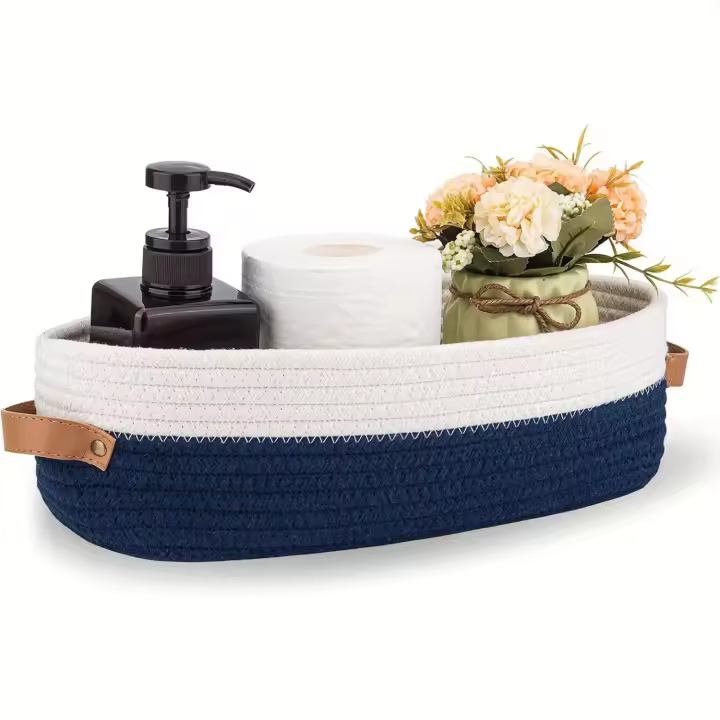 Cesta De Almacenamiento Oval Tejida Para Baño Organizador De Escritorio Multifuncional Porta Papel Toalla De Toilette Caja De Almacenamiento Para Juguetes - 1