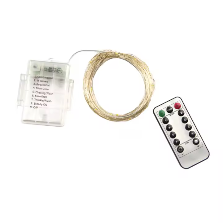 [Paquete de 2 luces de hadas a batería, cadenas de alambre plateado, 8 modos, 5 metros, 50 LED, luces de cadena con temporizador y control remoto] - 1