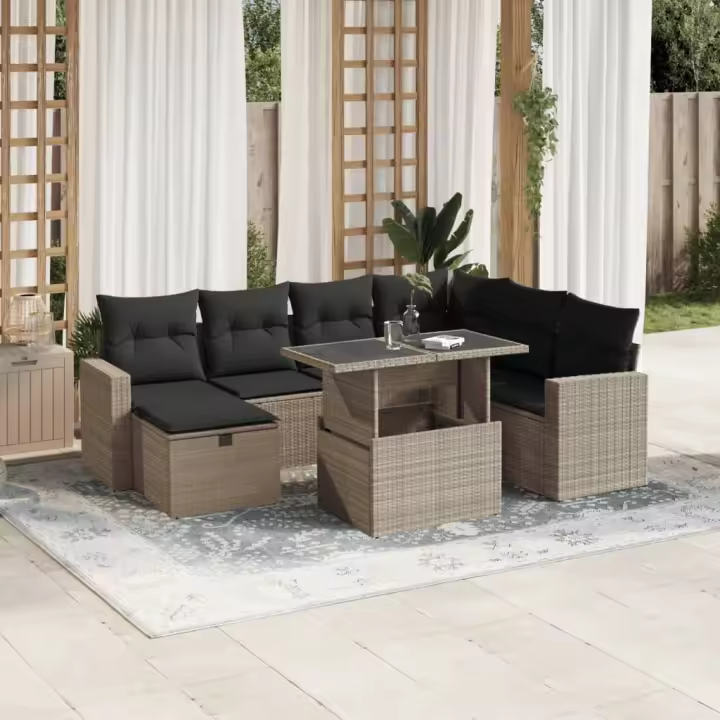 vidaXL Set de sofás de jardín 8 pzas y cojines ratán sintético gris - 1