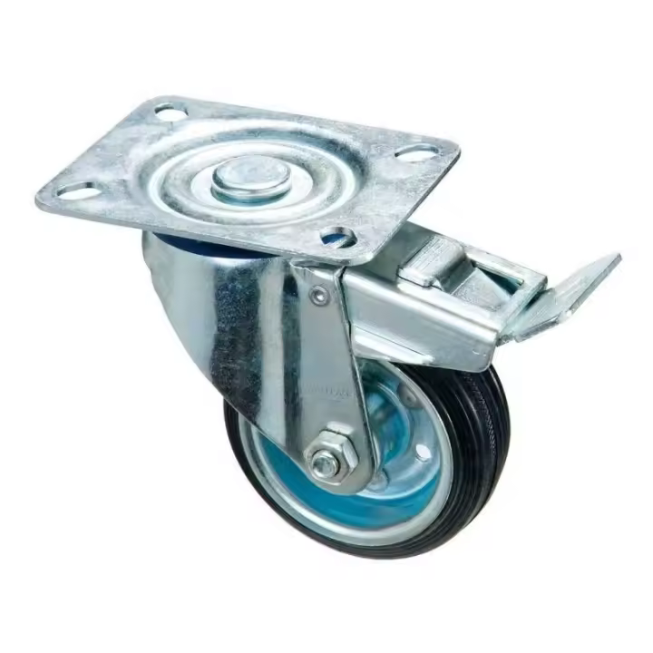 Wolfpack Rueda Industrial Goma Negra Placa con Freno 100mm - 1