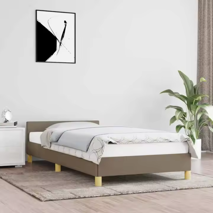 Estructura de cama con cabecero sin colchón tela taupe 90x200cm - 1