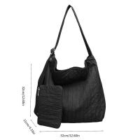 Bolso de Lona estilo Korean informal para Mujer, with Pequeño bolsito, plisado, a Rayas, Bandolera de gran capacidad, - details 1
