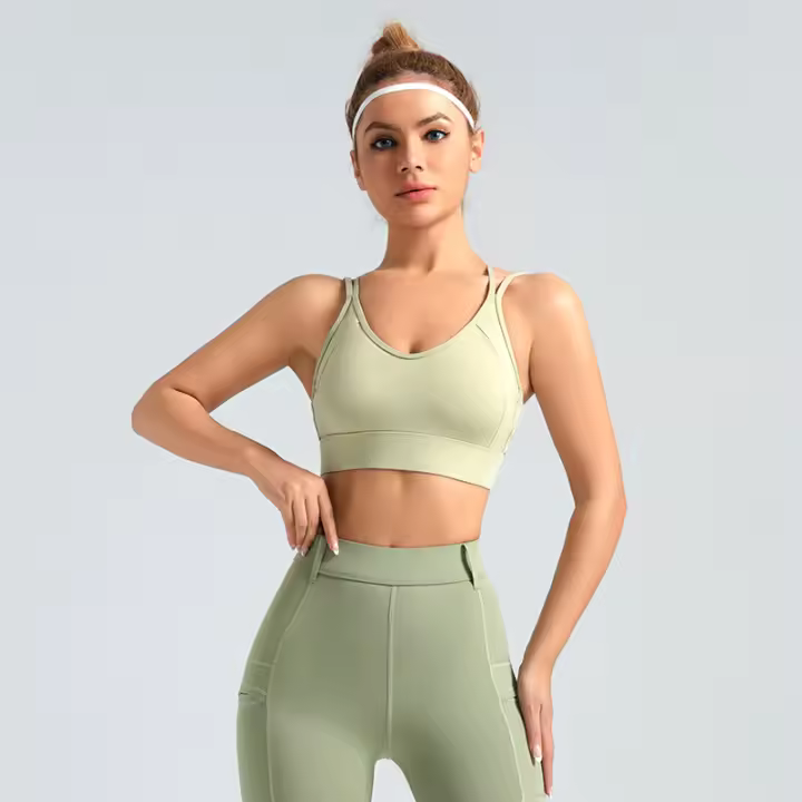 Sujetador deportivo con espalda cruzada, tirantes dobles, push-up, botón trasero, sujetador de yoga push-up - 1