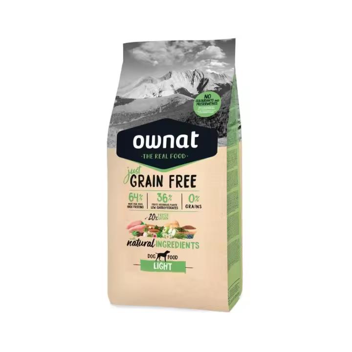 Ownat Grain Free Just Light- Alimnto seco  sin cereales para perros con tendencia al sobrepeso - 1