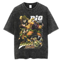Camiseta Vintage Lavada Para Hombre Verano Estilo Hip Hop Streetwear Impresión Anime JoJo Bizarre Adventure Algodón Casual Manga Corto - details 3