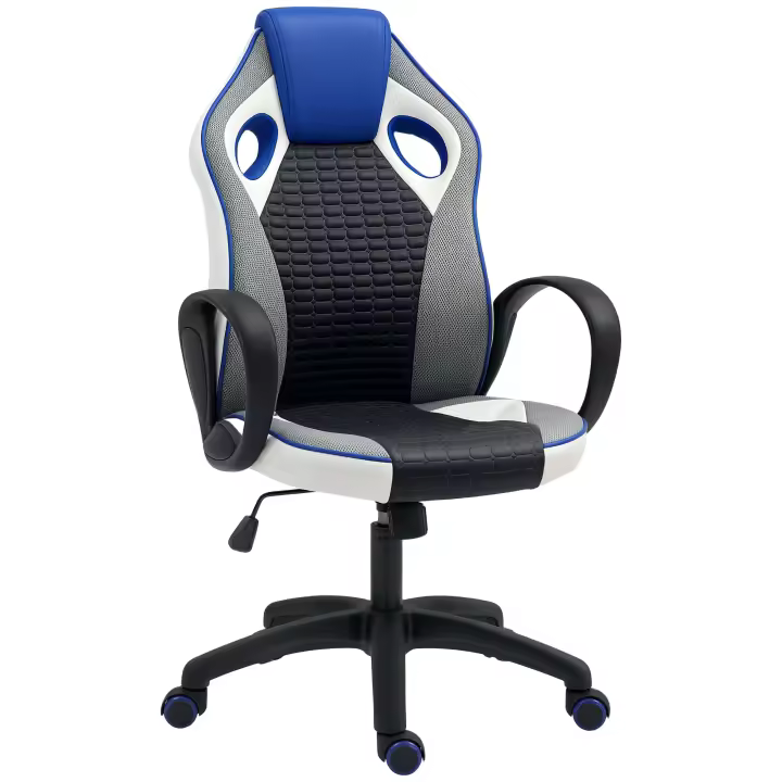 HOMCOM Silla Gaming Tapizada en PU y Malla Silla Gamer Giratoria con Función de Basculante Altura Ajustable para Hogar Oficina Estudio Multicolor - 1