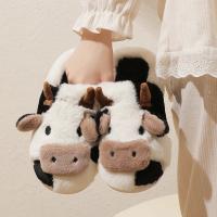 Pantuflas De Peluche Cálidas Para Hombres Y Mujeres Con Dibujos De Vaca Unisex Antideslizantes Para El Interior En Invierno Cubren Los Dedos - details 5