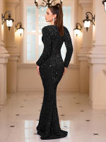 Vestido De Noche Largo Elegante Negro Con Lentejuelas Y Velours Para Mujer Vestido De Fiesta De Baile De Promoción Vestido De Mujer De Talla Grande - details 2