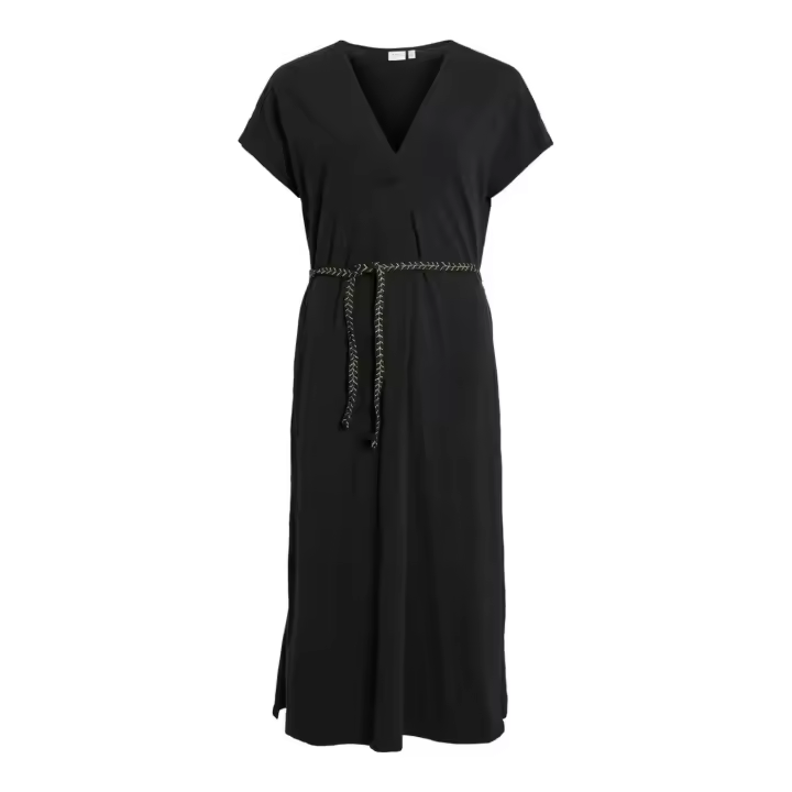 VIVERANO O-NECK S/L BRAID MIDI DRESS/R Black Beaut - 1