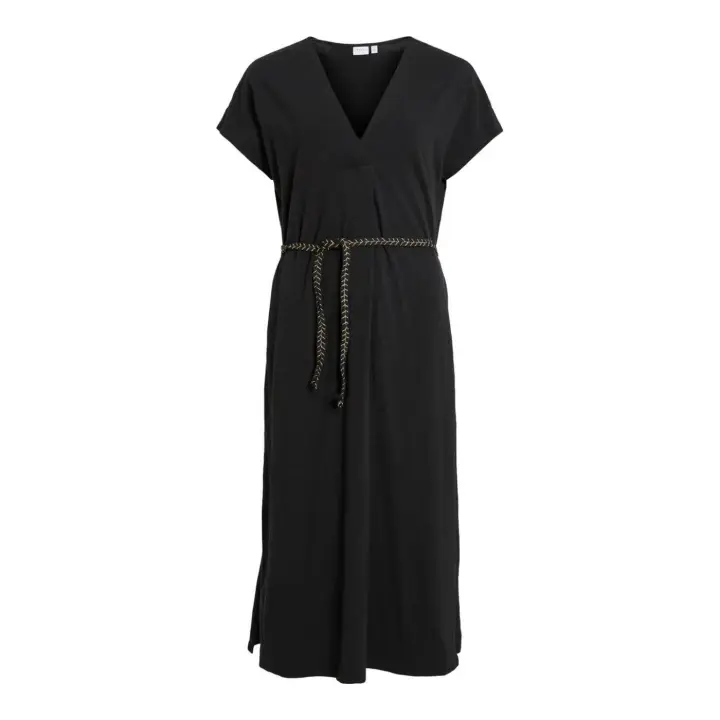 VIVERANO O-NECK S/L BRAID MIDI DRESS/R Black Beaut - 1