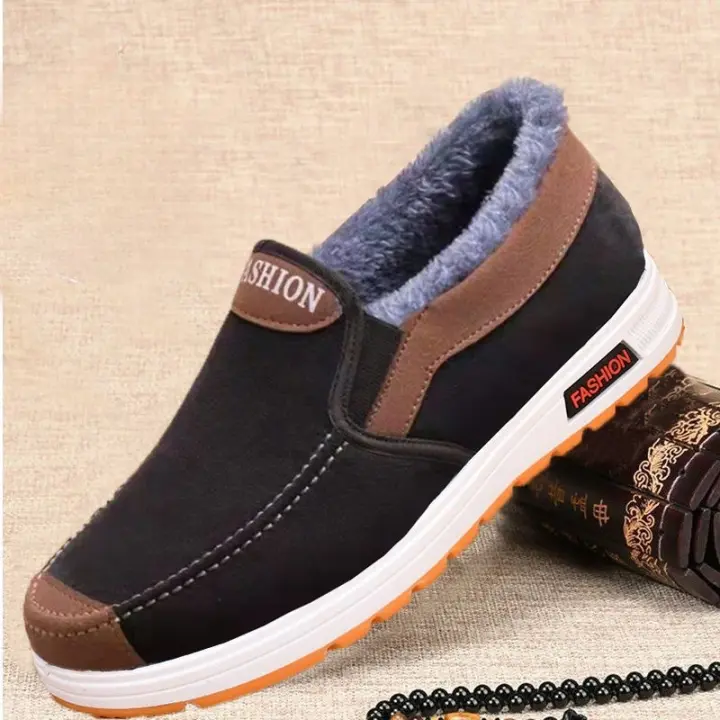 Botas De Algodón Para Hombre Invierno Antideslizantes Suelas Blandas Botas De Nieve Casuales Cómodas Planas De PVC Forradas Con Peluche - 1