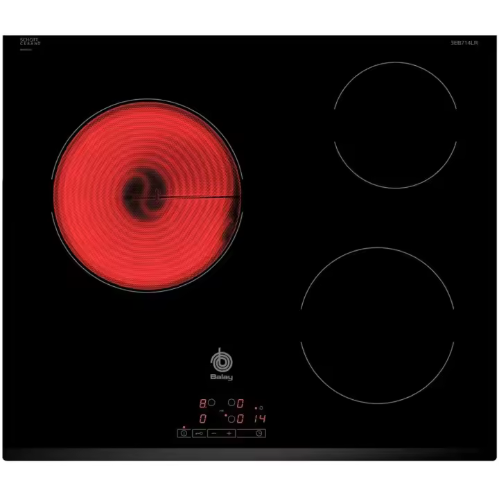 Placa Vitrocerámica 60cm 3 Zonas Fuego 23cm BALAY 3EB714LR Negro 5700W - 1