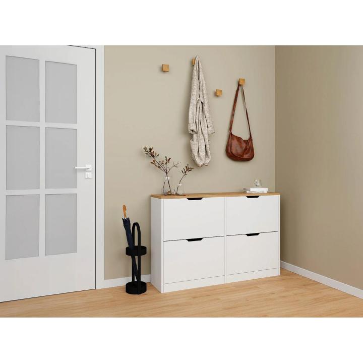 Vente-unique - shoe rack with 4 folding compartments - white and natural - lotula