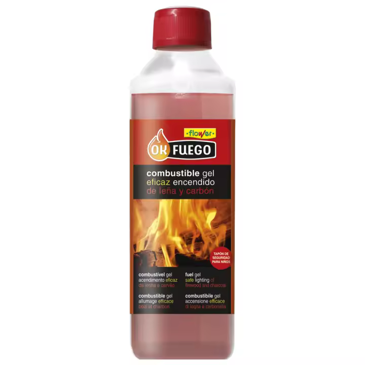 FLOWER OKFUEGO COMBUSTIBLE GEL ENCENDIDO RÁPIDO+LIMPIO+SEGURO+NO HUMOS+NO OLORES 500 ML - 1