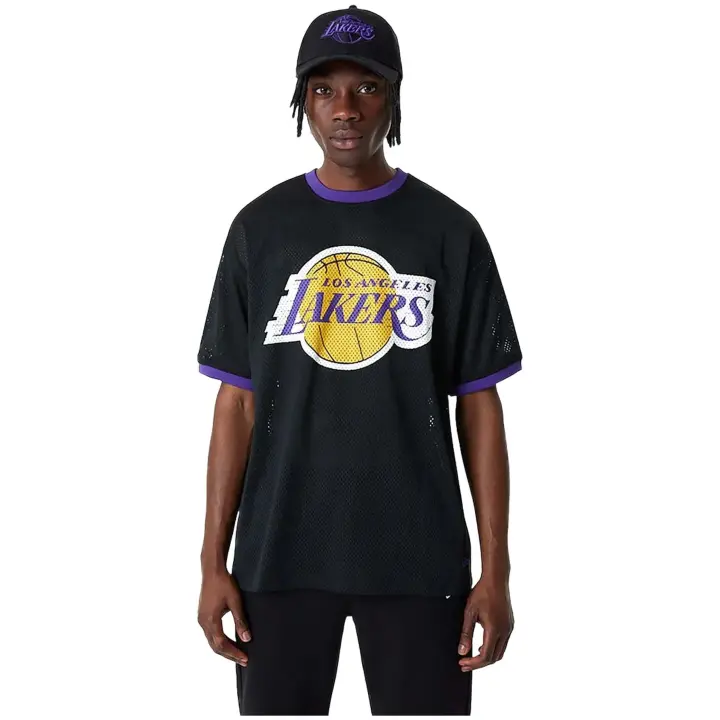 Camiseta de Manga Corta New Era Nba Team Logo Mesh Los Angeles Lakers para hombre en color negro - 1