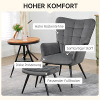 Sellón orejero con taburete Sillón reclinable tapizado Terciopelo Sala de estar Peso hasta 120 kg Gris Oscuro - details 3