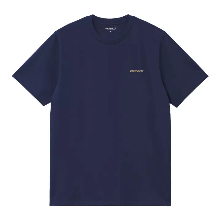 Camiseta Azul Marino Script Embroidery T-Shirt Ink/Air Yellow Logo Pequeño - 1