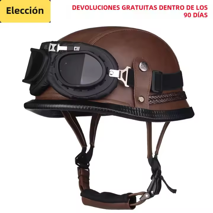 Casco De Motocicleta Retro Vintage Marrón Para Hombres Casco Moto PU Scooter Cafe Racer Para Verano Protección Ciclismo Bicicleta - 1
