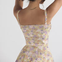 Vestido De Playa Para Mujer Con Estampado Floral Cuello Cuadrado Ajuste Frontal Y Abertura En Pierna Midi Polyester Sin Mangas Vestido De Noche - details 69