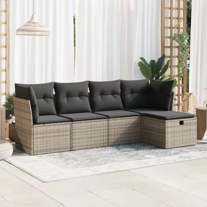 vidaXL Juego de sofás jardín con cojines 5 pzas ratán sintético gris - 1