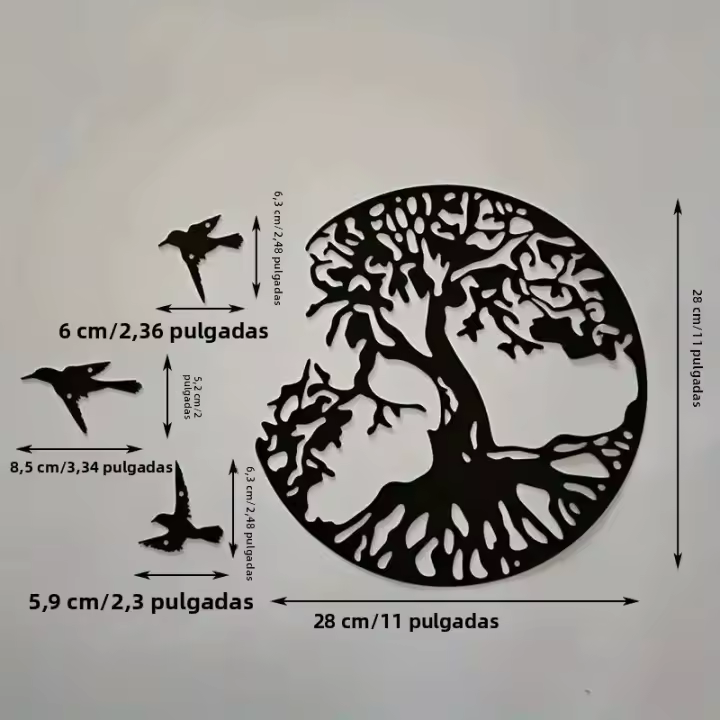 Arte De Pared De Hierro Silueta De Árbol De La Vida Y Tres Pequeñas Golondrinas 11x11 Pulgadas Decoración Para Pared Estilosa - 1