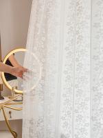 Cortina Mágica Adhesiva Con Patrón De Flores Blancas Francesas Fáciles De Instalar Sin Perforar Para Sala De Estar Y Dormitorio - details 2