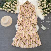 Vestido Largo De Mujer Estampado Floral Casual Con Mangas Largas Cuello Enrollado Vestido Bohemio Para Playa Y Fiesta - details 25