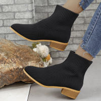 Botas De Tobillo Para Mujer Moda Media Altura Tacón Puntera Punzada Tejidas BotinesChelsea Casual Zapatos De Tacón Suelto Pumps - details 3