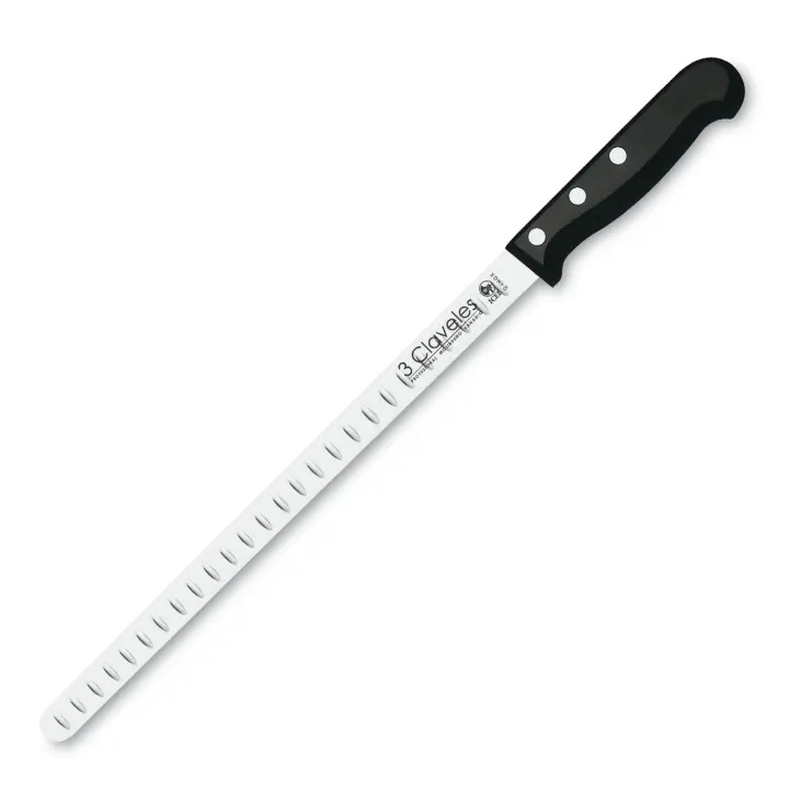 3 Claveles POM - Cuchillo Jamonero Alveolado Profesional 29 cm Acero Inoxidable Blister - 1