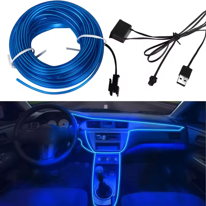 Iluminación interior de coche de 5 m, interior de coche LED, tira de luz LED con cable EL de 5 V para interior de coche, cable de tira de luz LED para interior de coche, tira de LED para interior de coche - 1