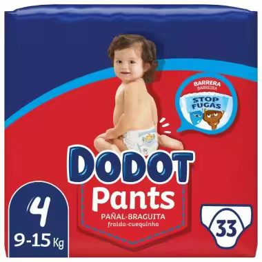 Dodot Pañales Bebé Pants Talla 4 (9-15 kg), PACK DE (33,66, 99, o 132) Pañales, Pañal-Braguita con Ajuste 360° Anti-Fugas, Pack Mensual - 1