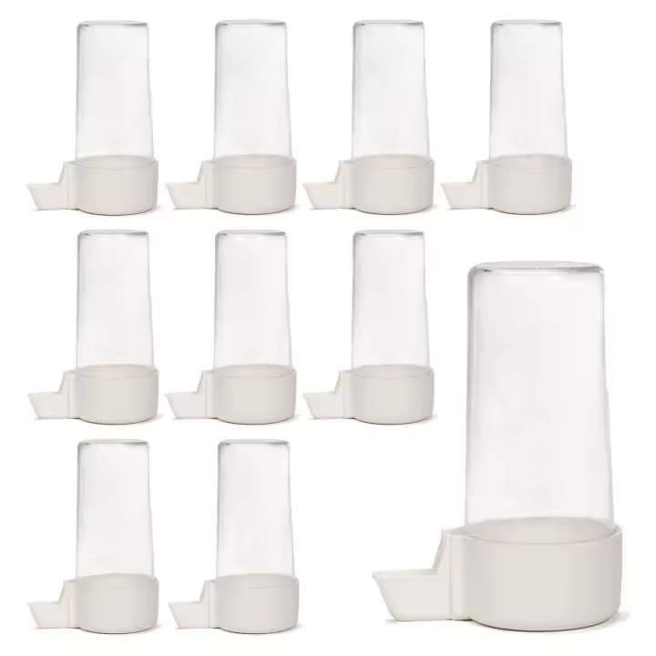 CM - Bebedero para Pájaro Maxi. Pack 10 Unidades Disponible a Elegir en 2 Colores: Transparente y Azul. Tamaño: 9x6x13 cm. Bebedero de Plástico Resistente a las Adversidades del Exterior. Ideal para Todo Tipo de Raza - 1