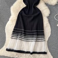 Vestido Midi Bodycon A-Line De Mujer Sin Mangas Patchwork Tejido Long Sundress Malla Elástica Estilo Callejero Verano 2024 - details 25