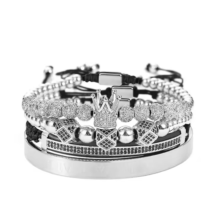 Juego de 4 pulseras de lujo with shape de Cubo y Corona para hombre, de Maple inoxidable, con números Romanos, Gift de joyería. - 1