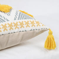 Funda De Cojín Geométrica Amarilla Con Borlas Para Decoración De Sofá Y Dormitorio Funda De Cojín Cuadrada Desmontable Y Lavable Estilo Mediterráneo - details 5