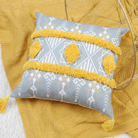 Funda De Cojín Geométrica Amarilla Con Borlas Para Decoración De Sofá Y Dormitorio Funda De Cojín Cuadrada Desmontable Y Lavable Estilo Mediterráneo - details 9
