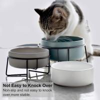Tazón de cerámica para gatos (2x400ml), tazón de almuerzo doble para gatos, tazón elevado para comida/agua-blanco - details 3