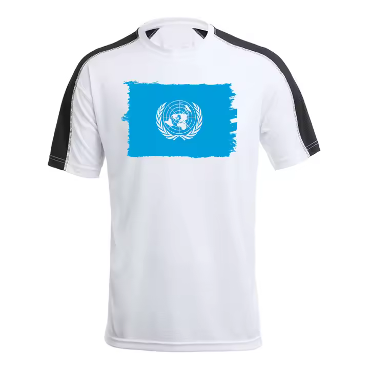 MERCHANDMANIA CAMISETA TÉCNICA FRANJA MANGAS NEGRA bandera naciones unidas pais gobierno mundial tshirt - 1