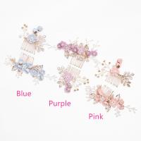 Peine De Boda Lujo Azul Con Flores Y Hojas Doradas Accesorios De Cabello Para Mujer Joyería Para El Cabello Clásica Para Fiesta Y Novia - details 2